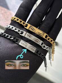 1 szt. spersonalizowana bransoletka dla par ze zdjęciem, grawerowana laserowo bransoletka ze stali nierdzewnej z łańcuszkiem i zdjęciem oka, spersonalizowana biżuteria ze zdjęciem prezent dla chłopaka lub dziewczyny, Walentynki, srebro, stylowy, kolorowy, vintage, hipsterski, prosty, Y2K, moda lat 2000., niestandardowy, spersonalizowany, niepowtarzalny, idealny prezent dla niego, idealny prezent dla niej, chłopaka, dziewczyny, taty, mamy, rodziny, przyjaciół, na rocznice, urodziny, ukończenie szkoły, bal maturalny, imprezę, biżuteria damska, elegancki strój, szykowna jesień, praktyczny szyk, delikatny romans, glamour