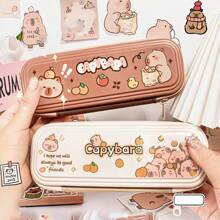 1pc High-Capacity Capybara Dual Layer Pencil Case, Cartoon Pencil Box Stationery Storage Pouch, Suitable For School Students - Multicolor - View 8