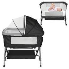 Baby Cot, 3 In 1 Baby Bed 4 Way Height Adjustment And Tilt Adjustment With Brake Bassinet Baby Portable Cot For Home And Travel