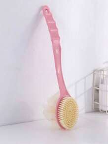 1pc Pink/Green Long-Handled Bath Brush, Multi-Purpose Scrub Brush For Back Exfoliating And Shower Cleaning Bathroom Decor Fall Decor Back To School - Multicolor - View 4