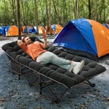 ABORON Oversized XXL Folding Camping Cot W/Mat For Adults, 78" L X 32" W X 18" H, Heavy Duty Outdoor Bed With Carry Bag,1200 D Layer Oxford Travel Camp Cots - 黑色 - 查看 2