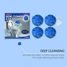 4 片装马桶清洁剂片，浴室马桶水箱清洁剂，蓝色清洁泡泡，清洁力强，持久，温和清新