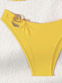 Set 2 Buah Aksesori Modis & Seksi dengan Desain Potongan Rendah Berwarna Kulit, Musim Semi/Panas - Kuning - View 4