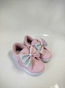 Tênis Infantil Rosa com Laço Brilhante Menina Estiloso Casual - Rosa Bebê - Visão 5