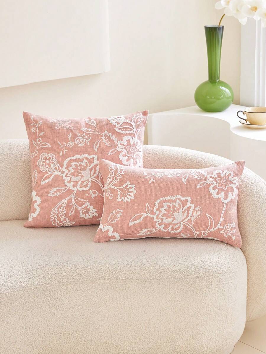 1pc Jacobean Floral Print Embroidered Cushion Cover, Suitable For Indoor Decoration, All Season Decorative Pillow Cover, Inner Pillow Not Included