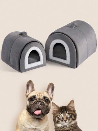  1pc HOLLYPET Brand Gray Rabbit Fur Removable Cushion Pet Bed, Warm Soft Breathable Lining, Suitable For Large/Medium/Small Cats And Small/Medium Dogs, All Seasons