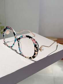 1 件女士新款大框时尚眼镜别致配色眼镜新颖镜腿设计装饰眼镜奢华仿珍珠装饰全框装饰眼镜 - 彩色 - 查看 14