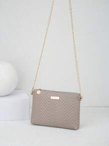 女士时尚波浪纹理链条肩带斜挎包、单肩包、手拿包、信封包 - 灰色 - 查看 5