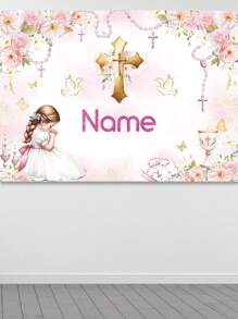 1 pieza Lienzo de fondo personalizable con la frase "Que Dios bendiga al bebé" para decoración de fotografía de fiesta de bautizo o cumpleaños