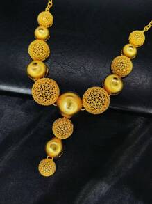 ANIID 4 stuks/set mode vrouwen ronde hanger sieraden set, ketting, oorbellen, armband, ring, Dubai, Verenigde Staten, Verenigd Koninkrijk, Saoedi-Arabië, bruids, bruiloft, feest, Moederdag, terug naar school, Valentijnsdag, cadeau voor moeder, vriendin, zus, gouden accessoires