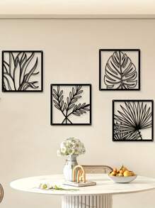 4 pièces Décoration murale en métal moderne : Sculptures de feuilles Décorations pour salon, chambre à coucher, résidentiel et jardin - Art contemporain Feuille métallique Décoration murale pour la décoration de la maison