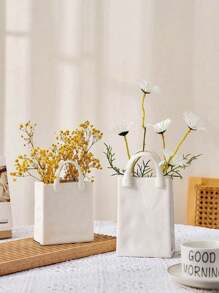1pc Rinkle Paper Bag Vase, Square Wide-Mouth Pleated Vase, Unique White Matte Vase, Simple Bohemian Style Vase, Flower Arrangement, Table Decoration, Home Office Bookshelf Decoration, Suitable For Home Decoration, Bedroom Decoration, Office And Students, The Best Christmas Gifts,