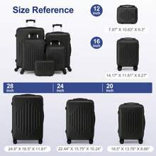 5 Piece Suitcase Set With Corner Protectors, 12/16/20/24/28 Inch Durable Hard Shell 360 Degree Spinner Wheels Large Capacity Multifunctional Lightweight Travel Suitcase - 黑色 - 查看 5