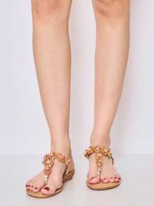 Summer Casual Rhinestone Decor Wedge Heel Sandals Stylish Sandals Summer Sandals For Women - Champagne - View 4