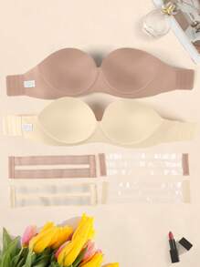 2pcs/Set Strapless Women Wireless Padded Seamless Lingerie Bra For Backless/Strapless Dresses & Wedding Gowns, Lift And Support