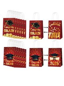 12pcs Graduation Season Party Gift Bag Graduation Ceremony Celebration Gift Packaging Bag Handheld Paper Bag - Multicolor - View 3