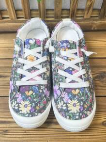 女士春季花卉时尚水果花卉印花休闲舒适轻便柔软一脚蹬圆头乐福鞋，加大码