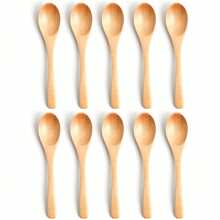 FFXK 10 Stück Holzsuppen-Löffel mit langem Griff, Kaffee-/Milch-Teelöffel, Zucker- und Gewürz-Schöpfkellen, Küchenbesteck, Holzlöffel, Schulbedarf, Weihnachtsgeschenk