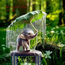 Whimsical Youngsters Elephant In Rain Acrylic Garden Stake - Bohemian Style, No-Power Needed, Featherless Decor For Gardens, Lawns, Patios & Flower Beds, Elephant Decor