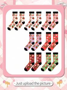 1 Pair Of Customized Face Children's Mid Tube Socks, Put Any Face On Socks,Boy And Girl, Personalized Socks For With Photos, Interesting Customized Picture Pairs With Medium To Long Socks, Suitable For Valentine's Day, Birthdays, Gift Giving - Multicolor - View 4