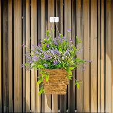 1pc,13.7inch/35cm,Door Hanger Basket Wreath, Wildflowers Door Hanging Basket Wreath, Front Door Beautiful Artificial Spring And Summer Wreath Welcome Sign, Home Porch Farmhouse Decor Gifts Birthday Graduation - Purple - View 5