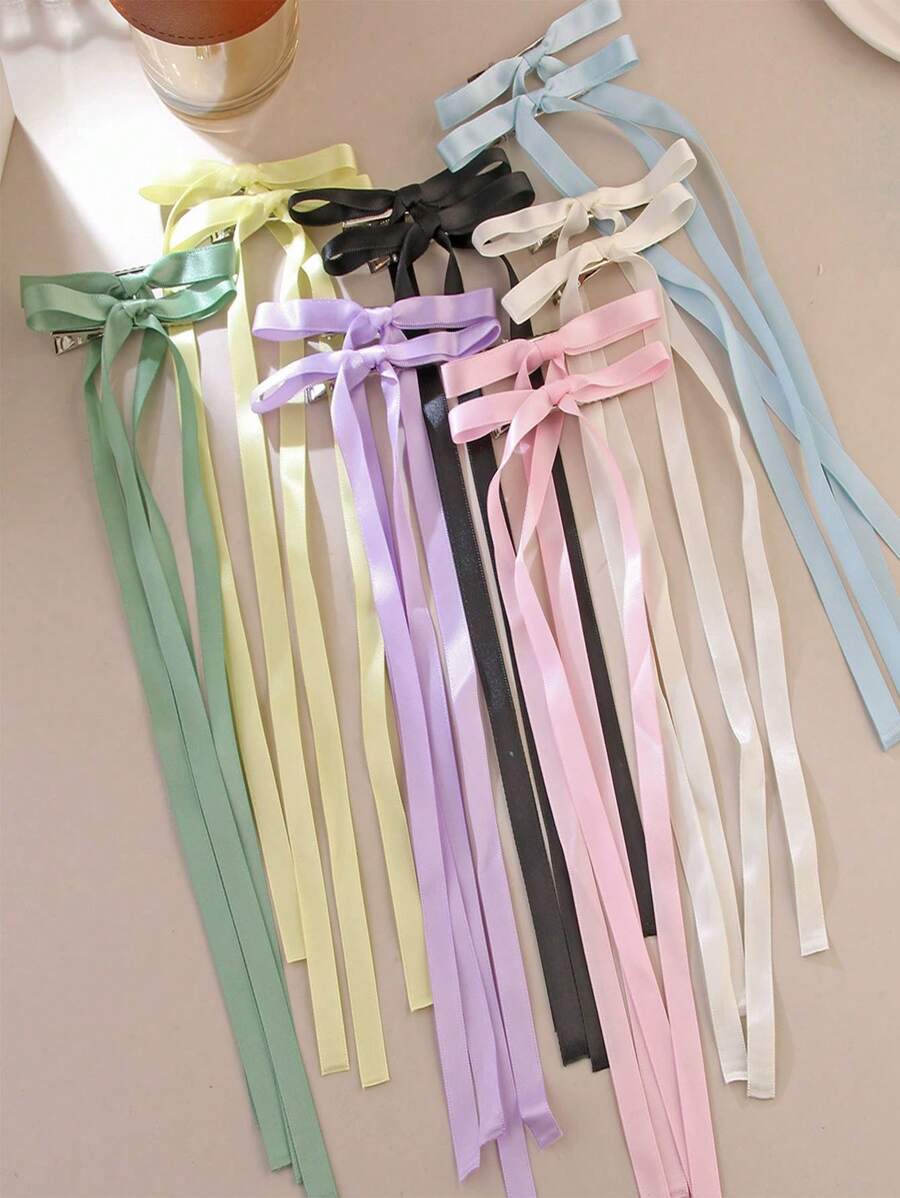 12 件芭蕾风格丝带蝴蝶结发夹，缎带双马尾发饰，可爱发型设计工具 - 彩色 - 查看 1