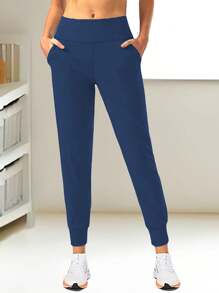 Women's Loose Outdoor Sweatpants Casual Joggers Fitness Pants With Back Zipper Pocket And Drawstring Cuff - Navy Blue - View 1