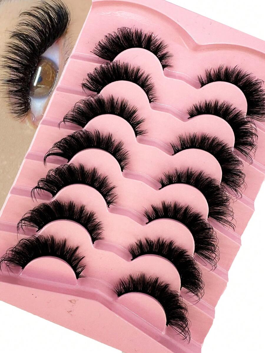 HBZGTLAD 7 Pairs Faux Mink Lashes Multipack Mink Lashes Fluffy False Eyelashes 22mm Full Wispy Lashes 8D Volume Curly Fake Eyelashes - Multicolor - View 1