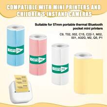 Rolos de Papel Adesivo de Etiqueta Colorido Autocolante Mini Impressora Térmica - Papel de Impressão de Fotos de 57mm de Largura para Phomemo/Memoking M02/T02/M04AS, Scrapbook/Notas de Texto/Designs de Adesivos Artesanais