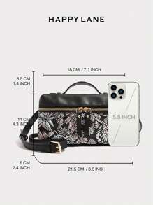 HAPPY LANE 1 geantă de mână de lux, stil vintage, cu broderie florală, fundal negru cu flori rafinate roșii, galbene și albe - elegantă, retro, business casual, geantă cu fermoar frontal și curea de umăr, geantă crossbody perfectă pentru zi cu zi, petreceri și călătorii, ușoară, farmec retro versatil, potrivită pentru femeile care caută eleganță personalizată, potrivită pentru orice ocazie, prezintă un gust vestimentar unic.