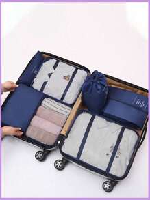 Set de 10 piezas de bolsas organizadoras de viaje, cubos de embalaje impermeables para ropa, bolsas plegables organizadoras para ropa interior, zapatos y calcetines, que incluye: bolsas para prendas, bolsa para brochas de maquillaje, bolsas para zapatos, bolsa de tocador, bolsa de cosméticos, bolso de mano, organizador de cables, bolsa para lencería