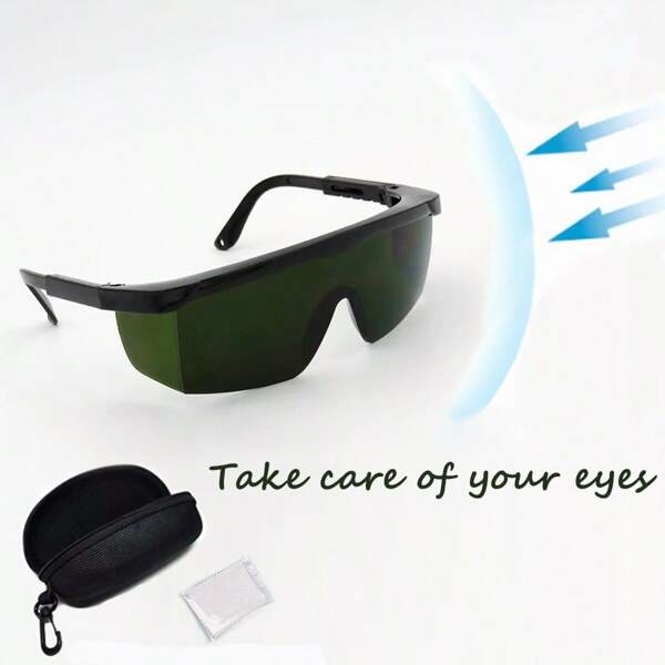 Set de 3 piezas (Gafas protectoras láser ajustables + Estuche portátil para gafas + Paño de limpieza); Adecuado para varios dispositivos de belleza IPL, dispositivos de depilación láser, varitas de desinfección láser y otros equipos de luz intensa, láser ultravioleta para protección diaria; Diseño de lente integrado para un campo de visión talla grande amplio