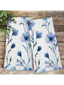 2pcs Set Watercolor Floral Pattern Kitchen Towels, Soft Absorbent Hand Towels For Kitchen, Dining Table, Bathroom, Home Use