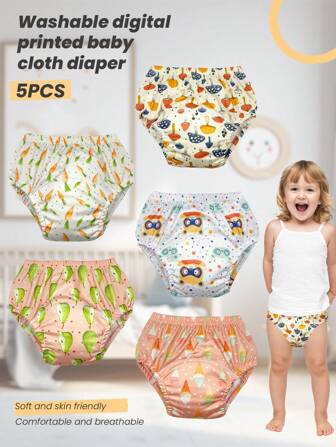 5 件装可重复使用婴儿数码印花如厕训练裤，适合幼儿男孩和女孩的如厕训练内衣