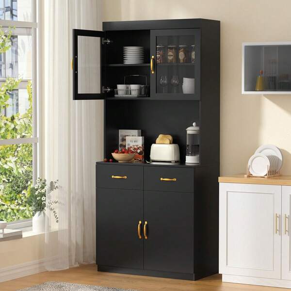 VOWNER Mobile da cucina VOWNER con piano di lavoro, credenza da cucina con 4 ante, vetrina, credenza con ripiani regolabili, 80 x 40 x 180 cm, per cucina, soggiorno, ufficio, sala da pranzo