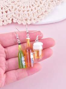 3 Pairs Party Festival Celebration 3D Wine Bottle & Beer Decor Earrings, Jewelry Party Accessories For Women