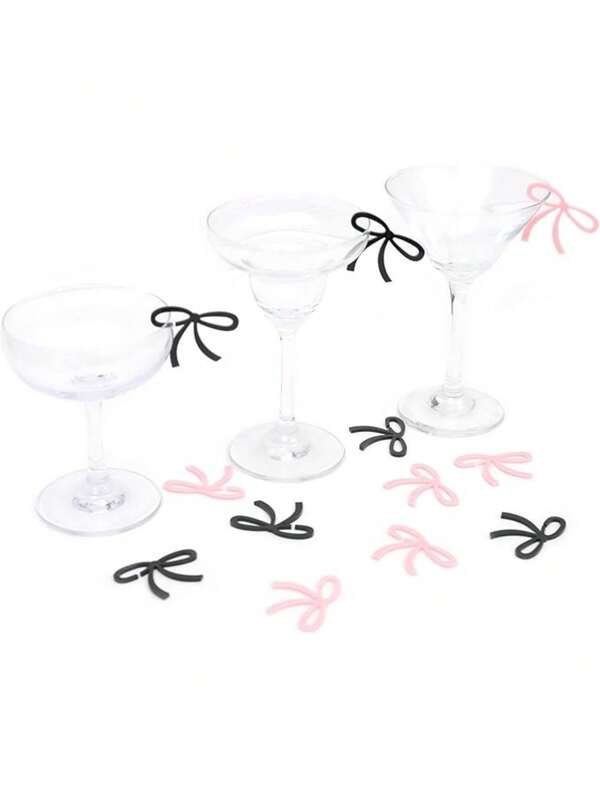 30 Pcs Pink Black Gold Bow Acrylic Drink Markers, Wedding Drink Tag, Birthday Party DecorationsBachelorette Party Acrylic Charms, Girly Party Drink Supplies