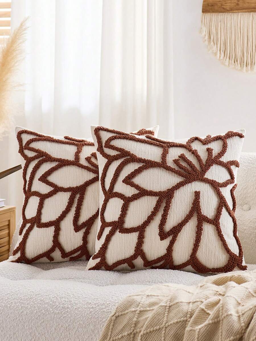 1pc, Nordic Ins Style Embroidered Throw Pillow Sofa Bed Head Cushion Waist Pillow Tufted Tassel Bay Window Futon Throw Pillow 45 * 45cm,Fall Decor,Autumn Decor,Room Decor - Orange - View 1