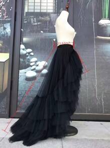 1pc Layered Ruffle Front Short Back Long Runway Trailing Princess Beach Photo Shoot Tulle Puff Skirt Slip