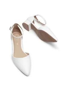 Women's Ankle Strap Low Heel Pumps Dress Shoes Pointed Toe Closed Toe Comfortable Casual D'Orsay Flats - 白色 - 查看 6