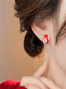 1 Pair Of Elegant Red Lucky Pouch Design Earrings