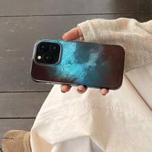 Icy Gradient Blue-Brown IMD Laminated Feather Boa Pattern Phone Case Compatible With IPhone 16 Pro Max/15 Pro Max/14 Pro/13/12