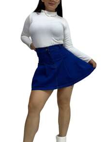 Falda tableada de mezclilla - Azul lavado medio - Ver 3