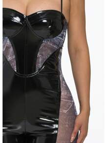 VINYL SLEEVELESS CATSUIT JUMPSUIT - màu đen - Xem 4