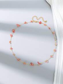 1pc Pink Rhinestone Chain Necklace, Suitable For Beach Vacation Wear - Transparent Powder - View 1