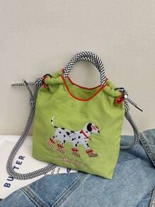 1pc Sweet And Fashionable Printed Girl's Bag Shoulder Bag Nylon Bag Shoulder Bag Handbag Messenger Bag, Fashionable Contrast Color Texture Embroidered Puppy Pattern Mobile Phone Bag Casual Handbag, Open Design, A Variety Of Colors To Choose From, Handbag With Dachshund Puppy, Suitable For Girls To Go Out Shopping, Daily Use, Artistic Style And Fresh Style - Dachshund Puppy Handbag - View 18