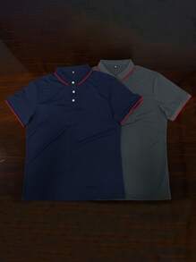 2 件套男士夏季商务休闲 POLO 衫，短袖透气简约领 T 恤