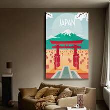 Framed  En Framed Canvas Wall Art - Vintage Japan Mount  Travel Poster Skyline - For Home, Bathroom, Bedroom, Office Decoration - Perfect Gift For Travel Lovers & Art Enthusiasts