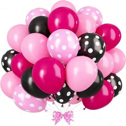 30 piezas de globos de látex de 12 pulgadas, que incluyen rosa brillante, negro, rosa con lunares y talla grande colores, adecuados para el Día de San Valentín, bodas, decoración de fiestas de cumpleaños. También disponible: globos plateados y rosas, decoración de cumpleaños negra y rosa, globos rosas y negros, decoración de fiesta negra y plateada, globos rosas, globos rosas y verdes