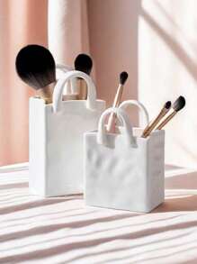 1pc Rinkle Paper Bag Vase, Square Wide-Mouth Pleated Vase, Unique White Matte Vase, Simple Bohemian Style Vase, Flower Arrangement, Table Decoration, Home Office Bookshelf Decoration, Suitable For Home Decoration, Bedroom Decoration, Office And Students, The Best Christmas Gifts,